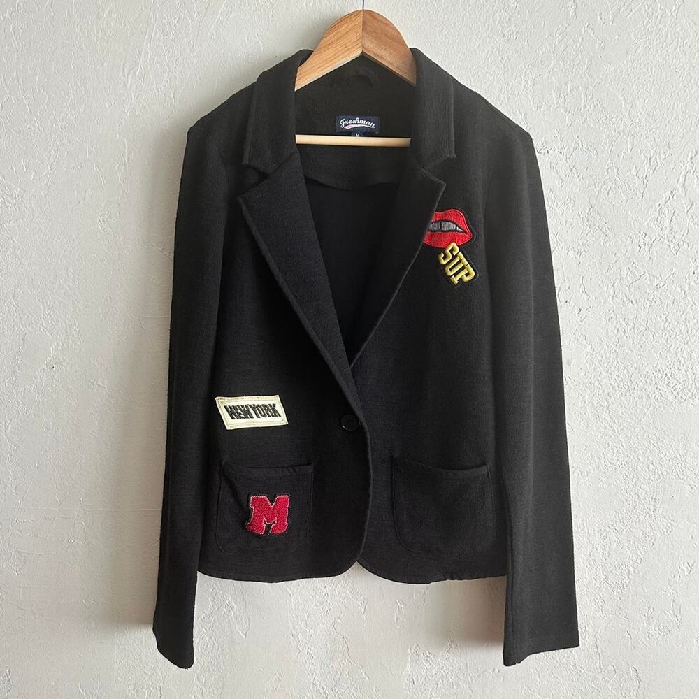 Preppy Academia Black Patch Detail Collegiate Blazer
